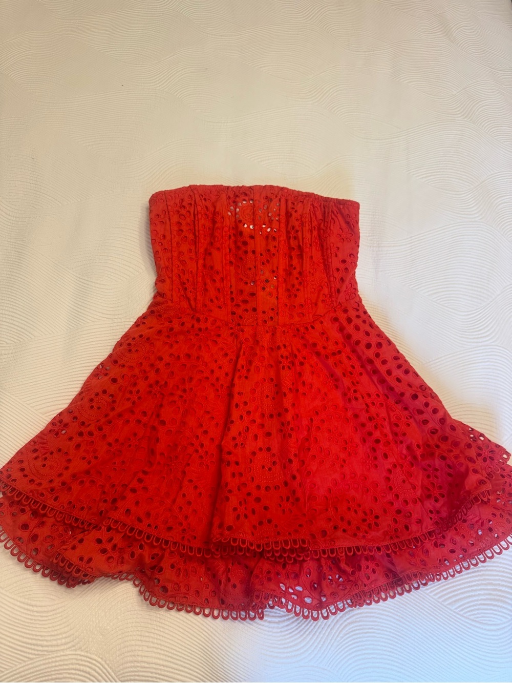 Astr Red Eyelet Strapless Skater Dress